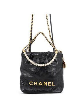 Chanel Handbag Chanel 22 Mini CC Logo Pearl Shiny Calfskin 2-Way Shoulder Black